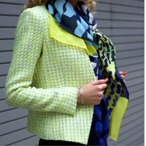 Theory Lanai Darjeeling Boucle Tweed Vibrant Yellow Neon Asymmetrical Blazer